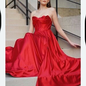 Red Strapless Prom Dress